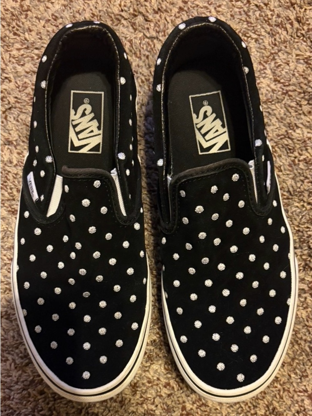 Vans Black Slip-On Sneakers with White Polka Dots